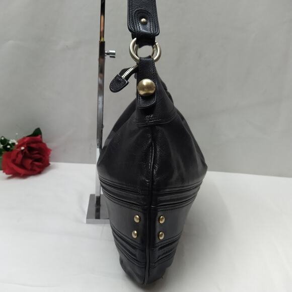 Emporio Armani Black Leather Zipper Closure Hobo Shoulder Bag - Picture 5 of 16